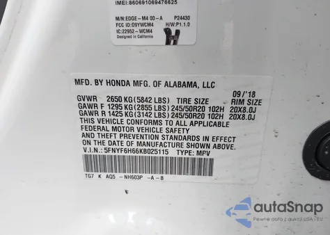 2019 Honda Pilot Touring from USA, damaged, VIN 5FNYF6H66KB025115